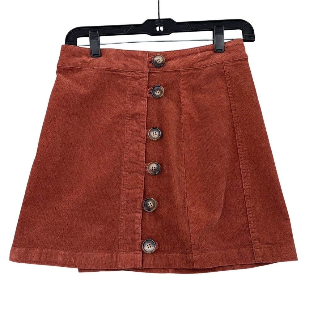 By Together Button Front Corduroy Mini Skirt Womens Size M Cotton Rust Orange